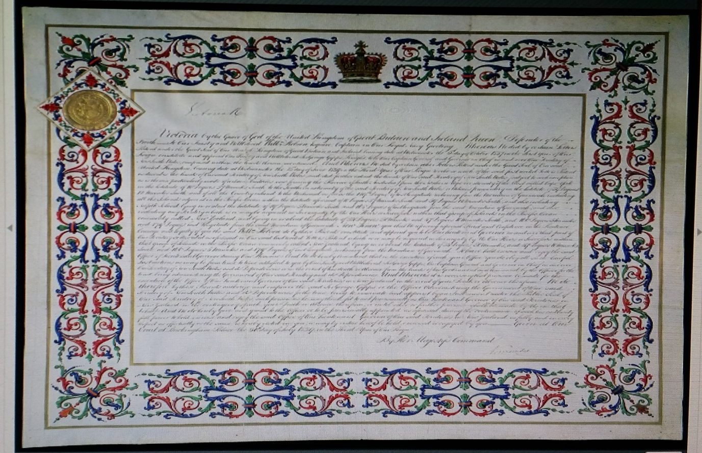 1839 Royal Charter appointing William Hobson Lieutenant Governor